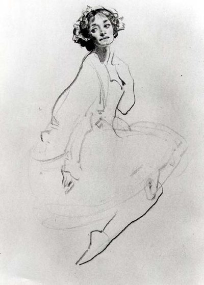 Studie av en ballettdanser, ca. 1911 (kritt på papir) (s/hvitt foto) av George Washington Lambert