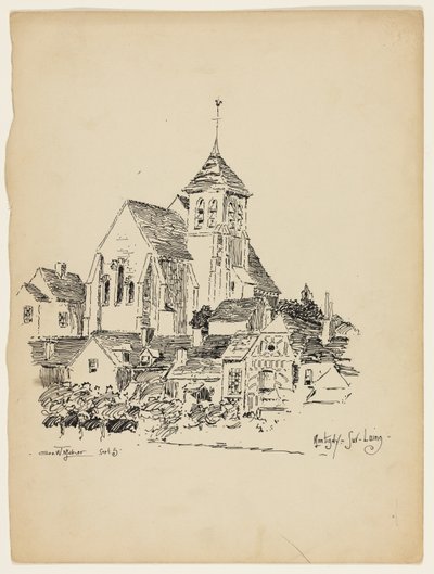 Kirke i Montigny-Sur-Loing, Frankrike, reiseskisse av George Washington Maher