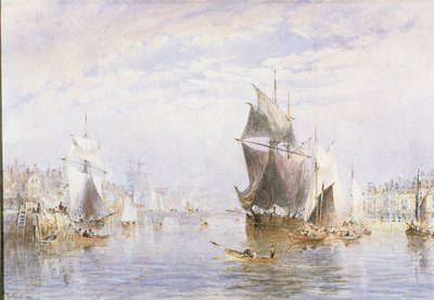 Small Craft on the River ved Whitby ved Whitby Bridge, 1877 (wc og skrape ut) av George Weatherill
