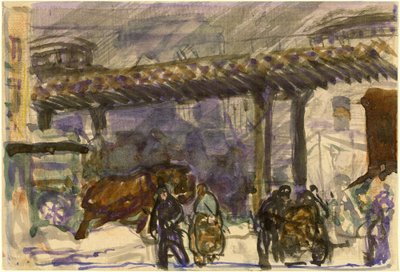 A Winter Day - Under the Elevated nær Brooklyn Bridge, ca. 1907. av George Wesley Bellows