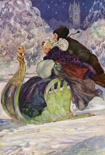 An Antique Push Sleigh, Friesland (farge litho) av George Wharton Edwards