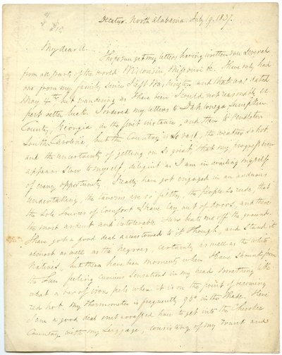Ufullstendig brev [av G.W. Featherstonhaugh], Decatur, NC, til oberst Abert [John James Abert], 19. juli 1837 av George William Featherstonhaugh