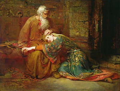 Cordelia trøster faren sin, kong Lear, i fengsel av George William Joy