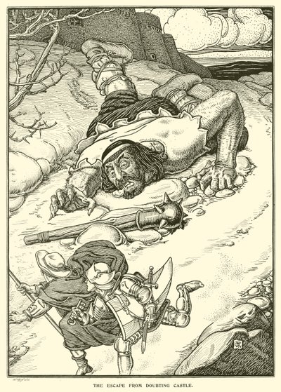 The Escape from Doubting Castle (gravering) av George Woolliscroft Rhead