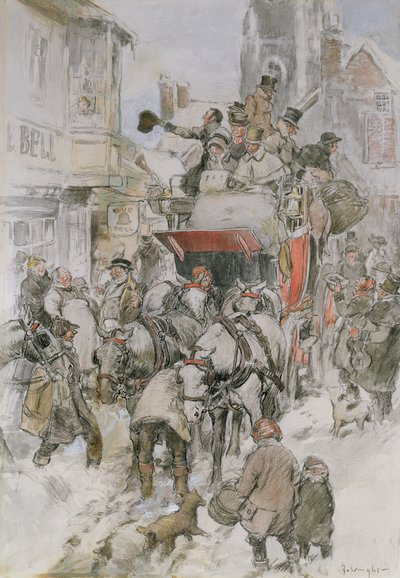 The Christmas Stagecoach (blyant, wc og kroppsfarge) av George Wright