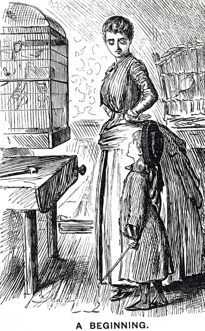 Tegneserie som kommenterer populariteten til burfugler i Storbritannia av George du Maurier