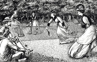 Tegneserie som viser et slag tennis av George du Maurier
