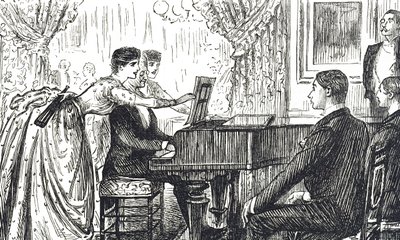Tegneserie som viser en musikalsk kveld hjemme av George du Maurier