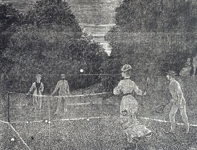 Gravering som viser bruken av hvit fosformaling anbefalt for tennisspillere av George du Maurier