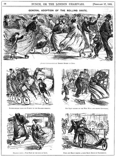 Generell adopsjon av rulleskøyten. George du Maurier tegneserier fra Punch av George du Maurier