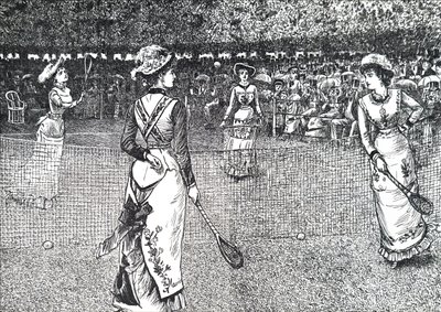 Damer som spiller tennis. av George du Maurier