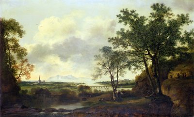 En capriccio-utsikt over Chichester, med figurer og storfe i forgrunnen av George of Chichester Smith