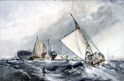 Old Men-of-War at Anchor: båter i kuling av George the Elder Chambers