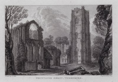 Fountains Abbey, Yorkshire (gravering) av George the Younger Cuitt