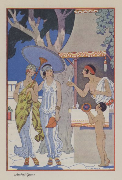 The Romance of Parfum: Antikkens Hellas (farge litho) av Georges (after) Barbier