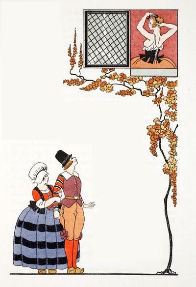 Beundring langveisfra (pochoir-trykk) av Georges Barbier