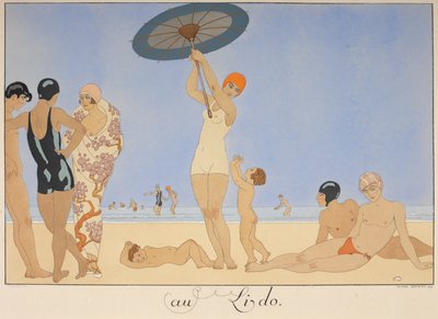 Au lido. Folk på en strand. av Georges Barbier