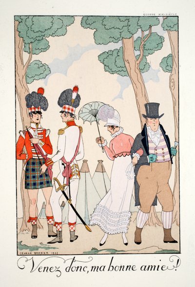 Kom, min gode venn!, fra "Falbalas and Fanfreluches, Almanac of Present, Past and Future Modes" av Georges Barbier
