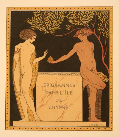 Epigrammer på øya Kypros, illustrasjon fra Les Chansons de Bilitis, av Pierre Louys, pub. 1922 (stensiltrykk) av Georges Barbier