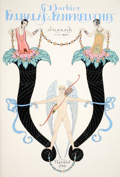 Forside av 'Falbalas & Fanfreluches, Almanac of Present, Past and Future Modes' av Georges Barbier