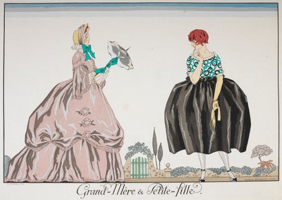 Grand-Mere et Petite fille. En eldre kvinne og ung jente. av Georges Barbier