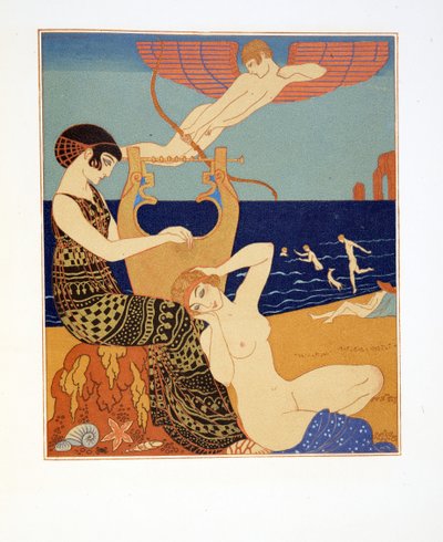 Den symbolske ringen, illustrasjon fra Les Chansons de Bilitis, av Pierre Louys, pub. 1922 (stensiltrykk) av Georges Barbier