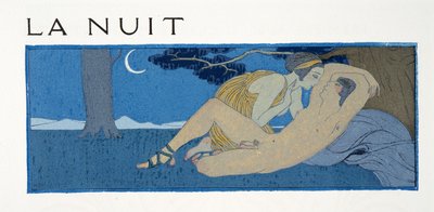 The Night, illustrasjon fra Les Chansons de Bilitis, av Pierre Louys, pub. 1922 (stensiltrykk) av Georges Barbier