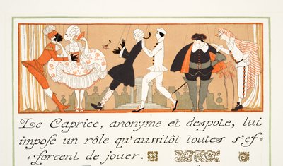 Le Caprice, fra Personages de Comedie, pub. 1922 (stensiltrykk) av Georges Barbier