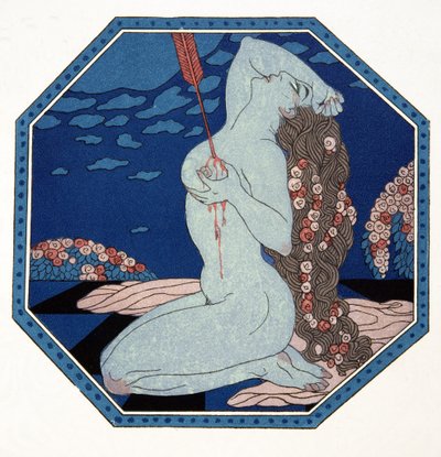 Le Deramantnier, illustrasjon fra Les Chansons de Bilitis, av Pierre Louys, pub. 1922 (stensiltrykk) av Georges Barbier