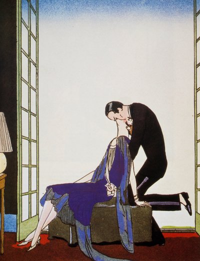 Fire, litografi av George Barbier (1882-1932), fra Falbalas et Fanfreluches, Almanach des Modes Presentes, Passees et Futures av Georges Barbier