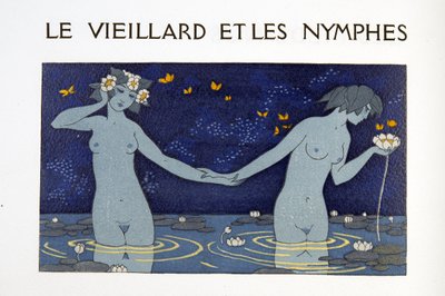 The Old Man and the Nymphs, illustrasjon fra Les Chansons de Bilitis, av Pierre Louys, pub. 1922 (stensiltrykk) av Georges Barbier