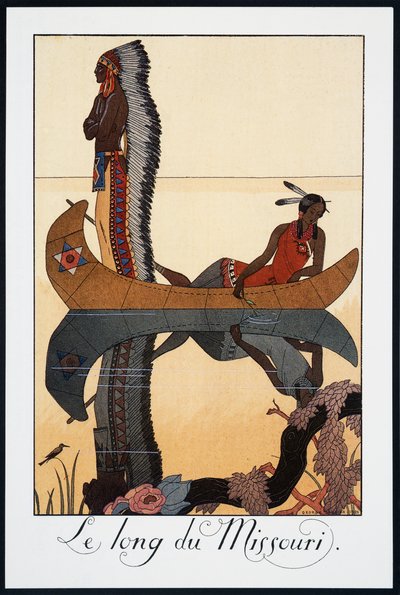 Langs Missouri, litografi av George Barbier (1882-1932), fra Falbalas et Fanfreluches, Almanach des Modes Presentes, Passees et Futures, Frankrike, 1900-tallet av Georges Barbier