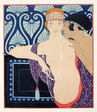 The Three Beauties of Mnasidika, illustrasjon fra Les Chansons de Bilitis, av Pierre Louys, pub. 1922 (stensiltrykk) av Georges Barbier