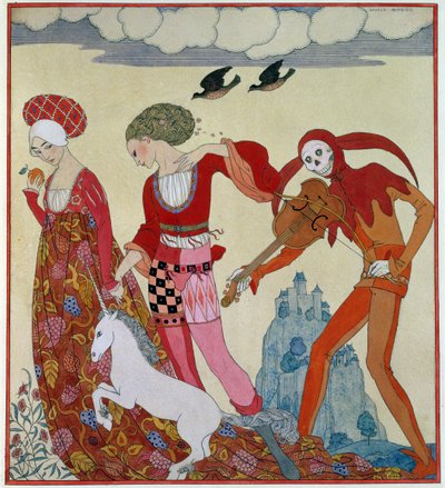 Kjærlighet, begjær og død (blekk med blandede medier) av Georges Barbier