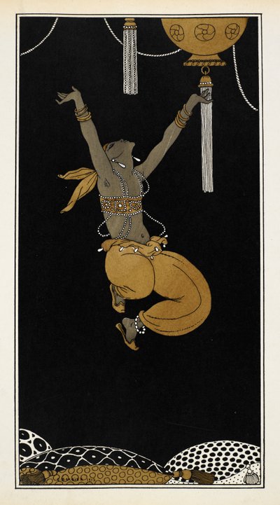 Nijinsky som den gylne slave i Sheherazade, en symfonisk suite komponert av Nikolai Rimsky-Korsakov i 1888. Nijinsky er i luften, midt i hopp. av Georges Barbier