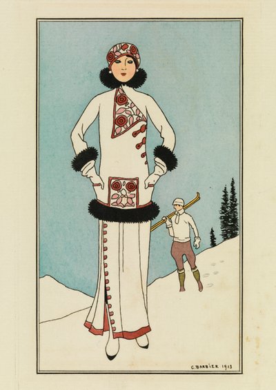 For St. Moritz, tallerken fra 'Costumes Parisiens' av Georges Barbier