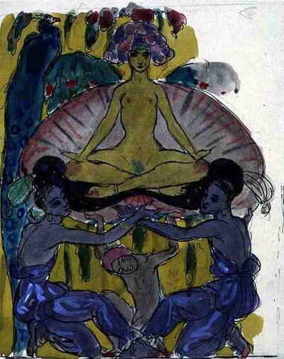Studie for The Birth of Venus (blekk og akvarell på papir) (se 133205) av Georges Barbier