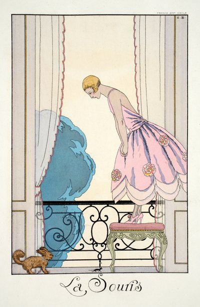 Musen, fra "Falbalas and Fanfreluches, Almanac of Present, Past and Future Modes" av Georges Barbier