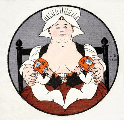 The Wet Nurse med tvillinger (pochoir-trykk) av Georges Barbier