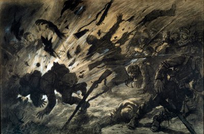 Effekt av et skjell om natten, april 1915 Tegning av Georges Scott dit Scott de Plagnolles (1874-1942) 1915 - Blekk på papir, gouachehekker - Sol: 0,67x1,010 m - Paris, Musee de l