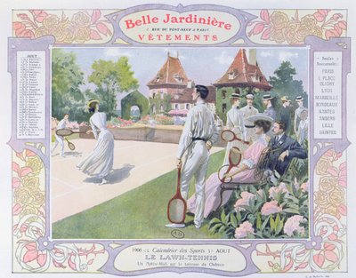 Lawn Tennis, illustrasjon for august fra en kalender for klesbutikken 