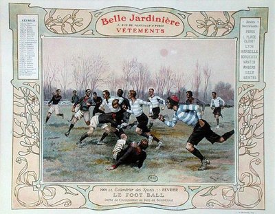 Rugby, illustrasjon for februar fra en kalender for klesbutikken 