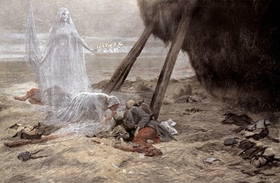 To hvite kvinner viser seg for en døende soldat av Georges Bertin Scott