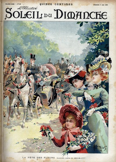 Blomsterfest. Fra en akvarell av Geo Blott. Gravering i “” Le sun-du-dimanche””, 11. juni av Georges Blott