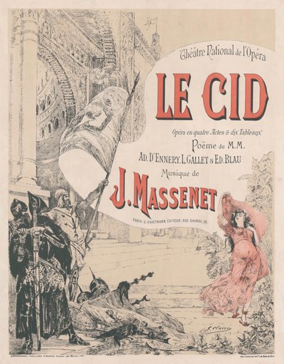 Plakat for premieren på Opera Le Cid av Jules Massenet, 1885. av Georges Clairin