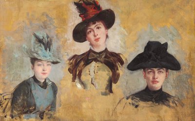 Tre kvinner i hatter; Tre kvinner i hatter, 1880 av Georges Clairin