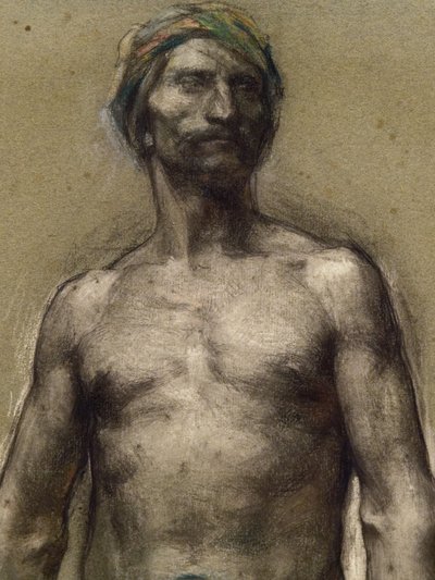 Studie av naken mann ved turbanen (detalj) (ca. 1888). George Desvallieres (1861-1950). Pastell på papirstang laminerer på papppapir. Musee des Beaux-Arts de la Ville de Paris, PeuPalais. av Georges Desvallieres