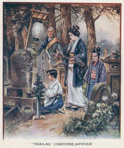 "Haka-Ba", japansk kirkegård (fargemedlemmer) av Georges Ferdinand (after) Bigot