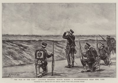 Krigen i øst, japanske infanterispeidere foretar en rekognosering nær Ping Yang av Georges Ferdinand Bigot