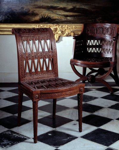 Ordstyrer bestilt for Marie Antoinettes meieri. Utskårne mahognimøbler av Georges Jacob (1739-1814) av Georges Jacob